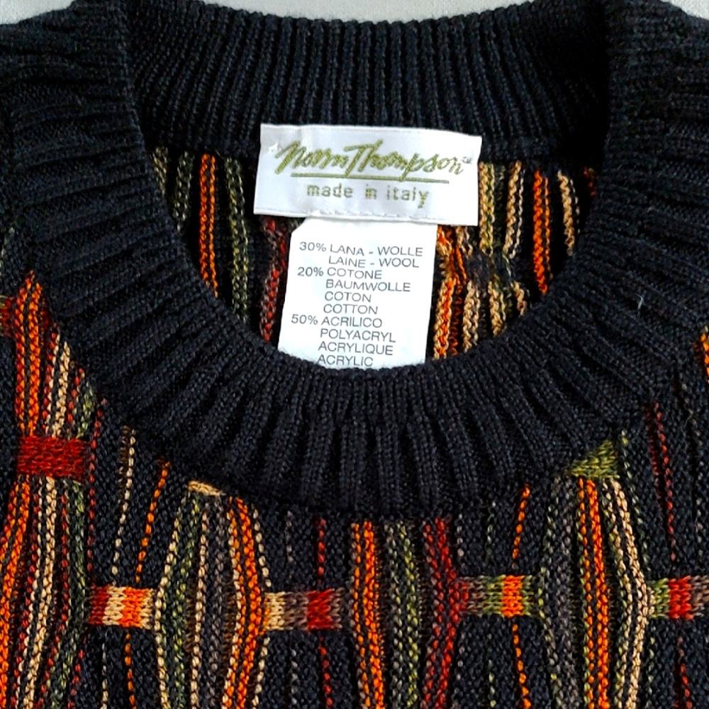 Norm Thompson Men's Black and Multicolor Wool Sweater